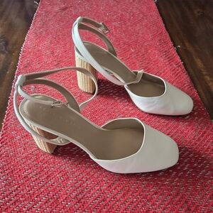 Elegant Cream Block Heel Sandals